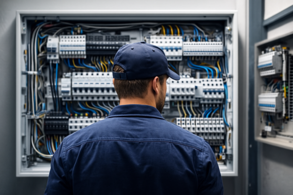 Electrician Working on Electrical Panel